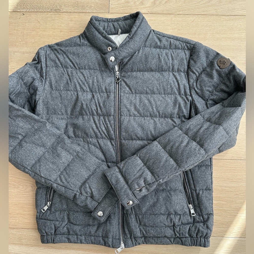 MONCLER Acorus Slim Fit Logo Appliquéd Quilted Flannel Down Jacket — size 2